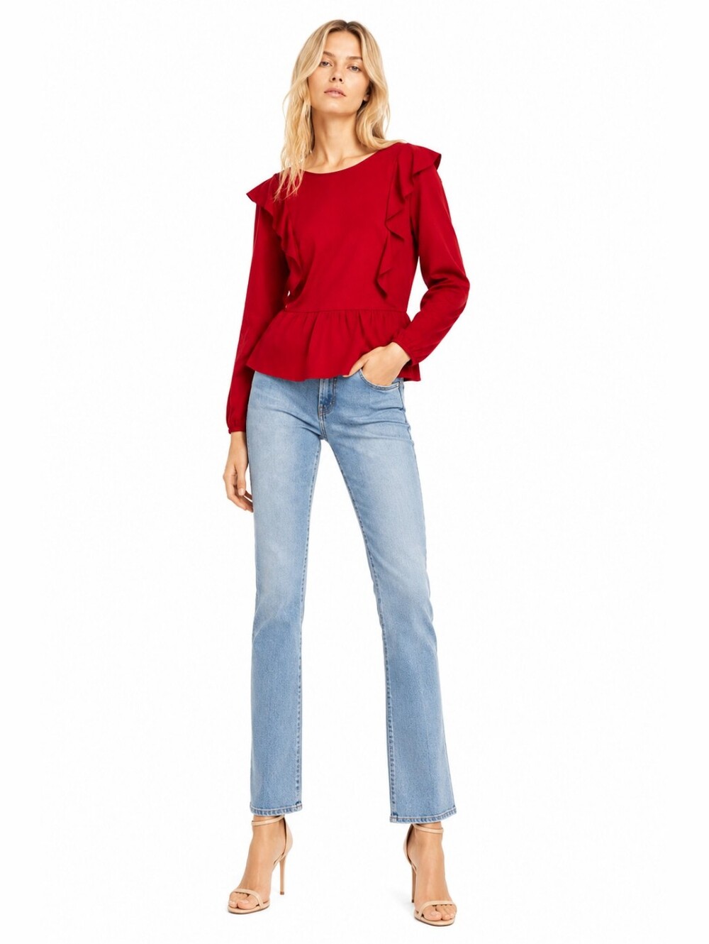 NWT Zara Size S Red Frilled Top